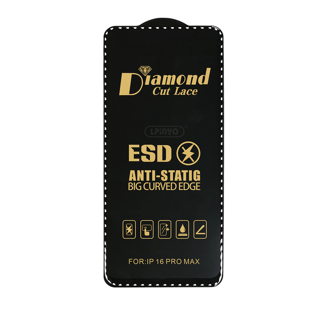 Transparent Cut Lace ESD Anti Static Diamond Edge HD Tempered Glass Screen Protector for iphone 16 15 14 13 12 11 17 Pro Max