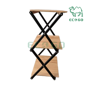 Dual Purpose Wood Three Layers Shelf for Storage Easy Folding Shelf Camping Shelves With Basement - Product Image 3