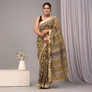 Trending BAGRU <b>BLOCK</b> Indian Cotton Linen Women's Traditional Saree Handmade <b>Block</b> <b>Print</b> Casual & Festive Wear Wholesale - Product Image 1