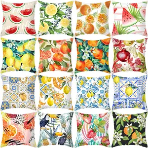 Nordic style home sofa decoration pillow cover small fresh fruit printed peach skin cushion cover
