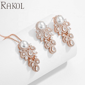 Rakol Sp3194 2022 Chất Lượng Cao Trang Sức Thiết Lập Cô Dâu Bông Tai Cưới Nước Thả Sang Trọng Zircon Ưa Thích Chuỗi Vòng Cổ Ngọc Trai Cô Gái - Product Image 3