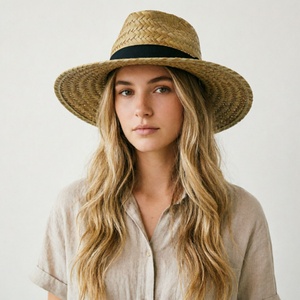 Vintage <b>Western</b> Wide Brim Cowboy Kwai Straw <b>Hat</b> for Men Women Natural Hand-woven Sun Protection Panama Fedora <b>Hat</b> - Product Image 3