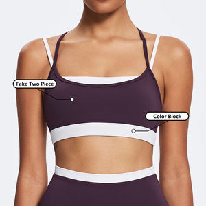 Wholesaler Adjustable Compression <strong>Bra</strong> Running Yoga Top False Two Piece Color Block <strong>Sports</strong> <strong>Bra</strong> Custom Fitness Gym <strong>Bra</strong> for Women - Product Image 1