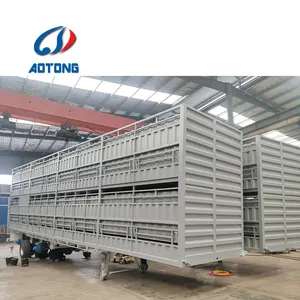 Aotong Stake รั้ว Cargo Semi Trailer รั้วรถบรรทุก Trailer สำหรับหมูวัวแกะสัตว์ขนส่ง