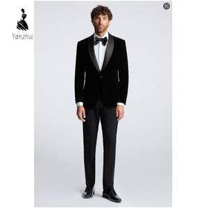 YZ <span class=keywords><strong>Smoking</strong></span> Nero Slim in Velluto <span class=keywords><strong>con</strong></span> <span class=keywords><strong>Cravatta</strong></span>, Monopetto, Traspirante Antipiega, Taglie Forti per Matrimoni - Product Image 2