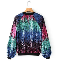 Chaqueta Bomber de Lentejuelas Multicolor con Degradado Brillante para Niñas, Cuello y Puños Acanalados, Manga Larga, Abrigo Exterior para Conciertos y Baile