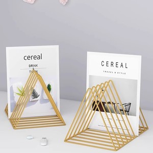 Mini Magazine Rack Gold Metal Triangle Desk Organizer <b>For</b> Bedroom Office <b>Storage</b> Display Shelf - Product Image 1