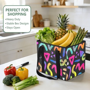 Wholesale Custom Colorful Print Convenient Large Capacity Kitchen Reusable Grocery <b>Bags</b> <b>Foldable</b> Shopping Box for Travel - Product Image 5