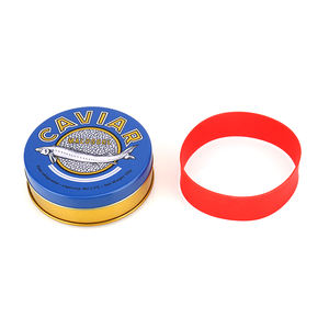 علب كافيار مخصصة من الصفيح المفرغ سعة 30 جرام و50 جرام و100 جرام و125 جرام و250 جرام و500 جرام، علب كافيار دائرية زرقاء، صندوق تغليف، علب كافيار ذهبية - Product Image 2