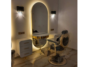Mueble Espejo Dorado para Colgar en la Pared, Estación de Espejo con Cajones de Madera para Peluquería, Muebles para Salón de Belleza - Product Image 2