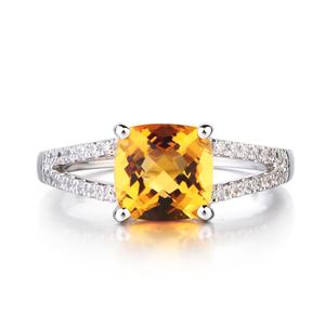 Bague en citrine claire, bague de naissance de novembre, or blanc, bague de fiançailles vintage en citrine - Product Image 6