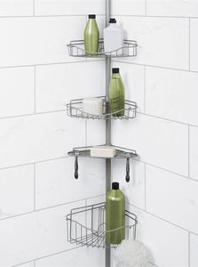 Modern <b>Corner</b> Hotel Use Simple Installation Bath Metal Mesh Shower Rack Height Adjustable Four Tier Powder Coated Caddy Shelf - Product Image 6