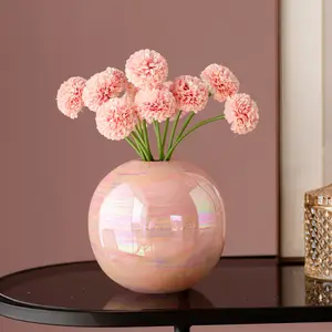 Modern Decorative Handmade Wedding Table Decoration Transparent Ceramic Flower Vase with artificial flowers