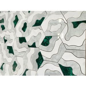 Médaillon en marbre de luxe à motifs floraux en jet d'eau, design de carrelage de sol d'escalier, marbre <span class=keywords><strong>beige</strong></span> incrusté pour villa et maison - Product Image 3