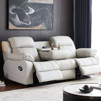 Canapé inclinable électrique multifonctionnel en cuir pour salon, sectionnel deux places, avec table intégrée en bois et supports en mousse