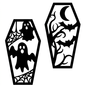 Décoration Murale d'Halloween : Silhouettes de Cercueil, Fantôme, Chauve-souris et Toile d'Araignée Découpées au Laser en Fer, Autocollant Réutilisable et Imperméable - Product Image 1