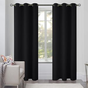 Cozlo Blackout Window <b>Curtains</b> 2 Panels Grommet Thermal Insulated <b>Drapes</b> for Bedroom Solid Black Color Room Darkening - Product Image 1