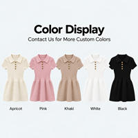 Robe Courte Tricotée Élégante Style Hepburn pour Femme, Col Polo, Manches Courtes Côtelées, Taille Cintrée, Vente en Gros OEM ODM