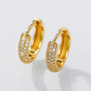 Orecchini a Cerchio con Diamanti Dorati, Placcati in Oro 22k, Taglio Brillante Rotondo, Gioielli Classici da Donna per Uso Quotidiano - Product Image 3