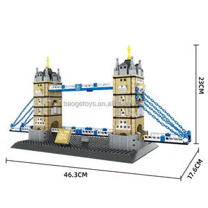 ทาวเวอร์บริดจ์ขายร้อนเด็กบล็อกอาคารยอดนิยมขายส่งชุดพลาสติกก่อสร้างบล็อกอาคารชุดของเล่นสถาปัตยกรรม
