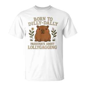 Capybara Born To Dilly Dally T-shirt unisexe pour adulte à manches courtes et col rond avec impression numérique - Product Image 1