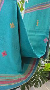 Sari Bhujodi en coton vert paon, tissé à la main, design ethnique traditionnel, sari élégant pour mariage, fête ou occasion spéciale - Product Image 3