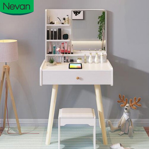 Meuble de dressing au design simple, coiffeuse pour femmes, <span class=keywords><strong>commode</strong></span> économique avec miroir, table de maquillage blanche avec rangement à vendre - Product Image 1