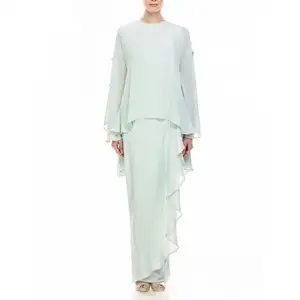 Новейший дизайн, плиссированная Женская одежда, повседневная изысканная работа, атласная двубортная одежда из Индонезии, Малайзии Baju Kurung