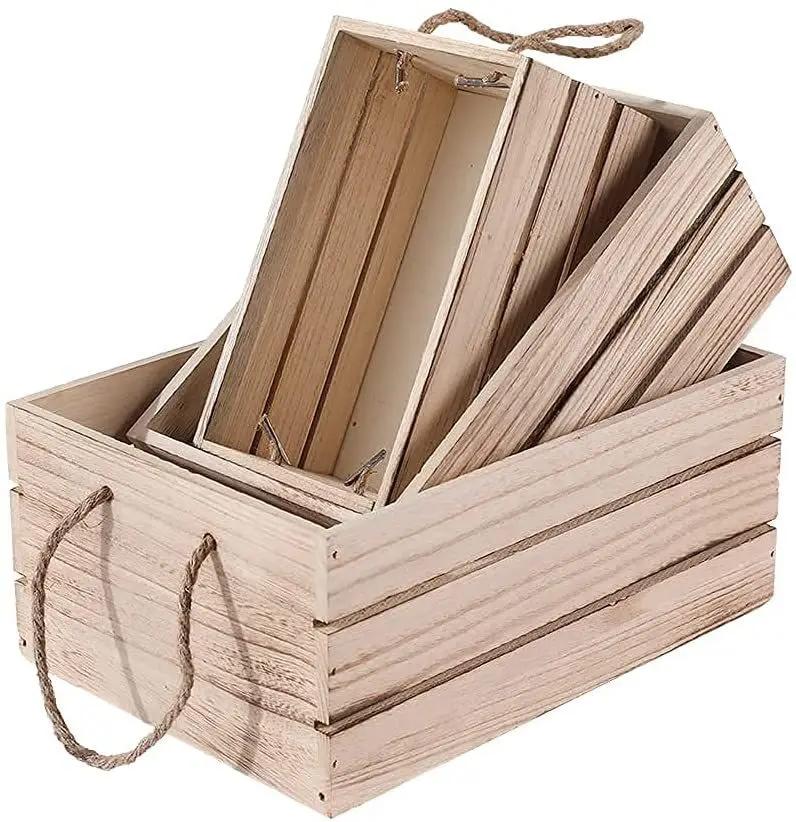 Set von 3 Holzkiste Retro alten Holz Aufbewahrung sbox Kleinigkeiten leere Box