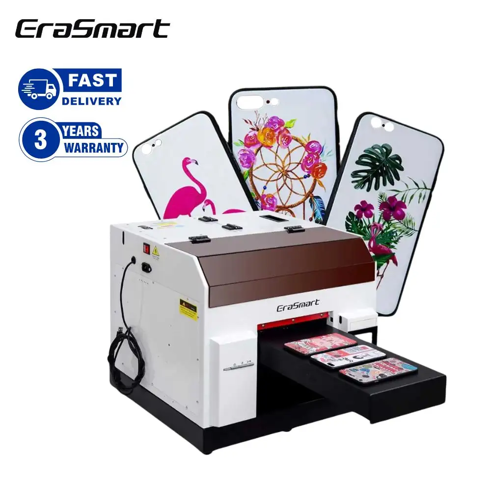 EraSmart Pequeño Escritorio Digital A4 Uv Plana Cubierta Móvil Impresora Caja del teléfono Máquina de impresión Impresora UV