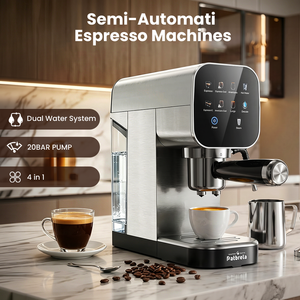 Machine à expresso semi-automatique à écran tactile électrique, en acier inoxydable, avec buse vapeur programmable, pression de 20 bars, compatible capsules et café moulu - Product Image 6