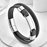 Bracelet en cuir véritable tressé multicouche tendance avec logo personnalisé gravé au laser, fermoir magnétique en acier inoxydable