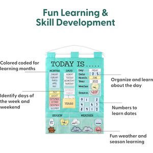 Tableau mural interactif en tissu pour l'apprentissage du calendrier, avec poches, pour la gestion du temps des tout-petits, des enfants et des élèves de maternelle - Product Image 4