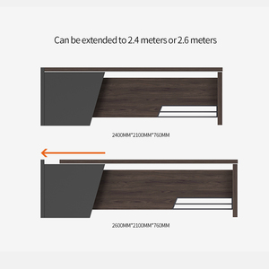 Bureau moderne en bois <span class=keywords><strong>de</strong></span> noyer en forme <span class=keywords><strong>de</strong></span> L Mobilier <span class=keywords><strong>de</strong></span> poste <span class=keywords><strong>de</strong></span> travail extensible certifié CE pour patron/directeur général et secrétaire - Product Image 2
