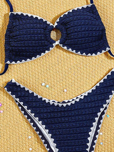 Ensembles <span class=keywords><strong>de</strong></span> bikinis O-Ring pour femmes, maillots <span class=keywords><strong>de</strong></span> <span class=keywords><strong>bain</strong></span> bandage, maillots <span class=keywords><strong>de</strong></span> <span class=keywords><strong>bain</strong></span> coupe haute, maillots <span class=keywords><strong>de</strong></span> <span class=keywords><strong>bain</strong></span> 2 pièces à rayures contrastées, vente en gros, OEM, logo personnalisé - Product Image 4