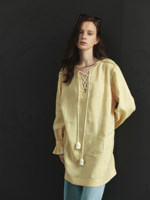 Jupe courte vintage en lin jaune, style français, avec franges, pour l'été