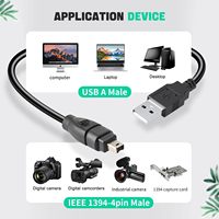 Câble de carte son USB 2.0 1394 Fire Adaptateur 4 broches Câbles audio 5m Lecteur DVD Compatible HDTV Équipement de musique Diamètre extérieur 5mm