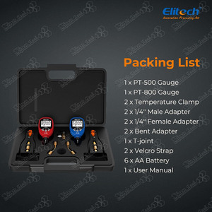Elitech PT-500 & PT-800 <span class=keywords><strong>Wireless</strong></span> HVAC Digital <span class=keywords><strong>Manifold</strong></span> Gauge Set Com Clipe De Temperatura Removível - Product Image 2