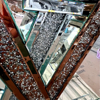 Table console en verre or rose LED avec accents en strass, miroir, style luxe léger pour entrée et salon