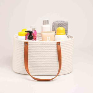 Panier de rangement pliable en corde de coton pour couches, organiseur de chambre d'enfant avec compartiment intérieur pour les voyages - Product Image 1