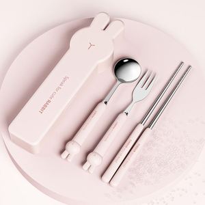 <b>Camping</b> Cutlery Set With <b>Storage</b> <b>Box</b> Travel Stainless Steel Silverware Baby Cute Cartoon Fork Spoon Chopsticks - Product Image 4