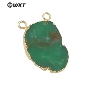 WT-P849 New Natural slice Australia Chrysoprase stone pendant with gold edged