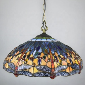 LongHuiJing Tiffany Style Stained Glass Dragonfly Pendant Lamp with LED <b>Lights</b>-Indoor Use 18" Wide - Product Image 4
