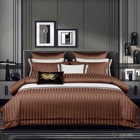 Parure de lit de luxe 4 pièces rayée turquoise en satin jacquard, housse de couette douce et respirante, style hôtelier, pour chambre à coucher