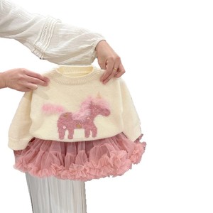 Tongxingyuan Girls' Knitted Sweater Tutu Skirt Set Pink Pony Design Thickening Cotton Soft Wear For Children - Product Image 5