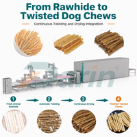 Ligne industrielle automatique de torsion et de séchage de os en cuir de vache 3000 pièces/h, machine à friandises pour animaux à double bras robotisé SUS304