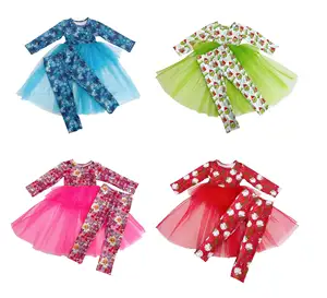 2pcs Baby Christmas tulle outfit Sets Toddler long sleeve Halloween girl dress tops and pant outfit