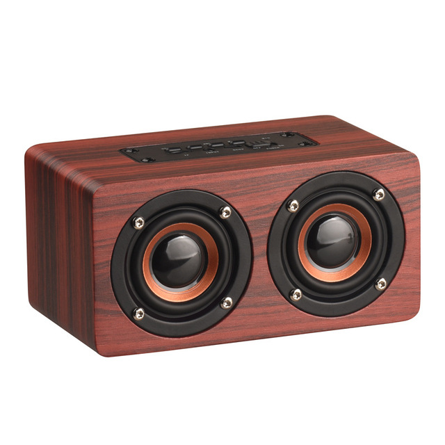 Home Wooden Dual 3W Stereo Bass TF Memory Card Slot Portable Bluetooths Wireless Speaker