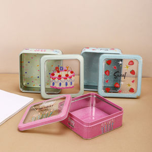 กล่องเก็บของเหล็กพร้อมฝาปิดโปร่งใสสำหรับใส่ขนม คุกกี้ เครื่องประดับ หูฟัง ใช้จัดระเบียบและตกแต่ง ดีไซน์ฝาพับ - Product Image 2