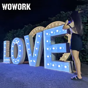 2024 WOWORK批发3d爱情金属RGB 5英尺4英尺3英尺大选框字母点亮标志婚礼背景装饰